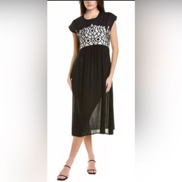 NWT Bl^nk London Anthropologie Women’s Elegant Black Gray Geometric Dress Size S - Picture 1 of 8